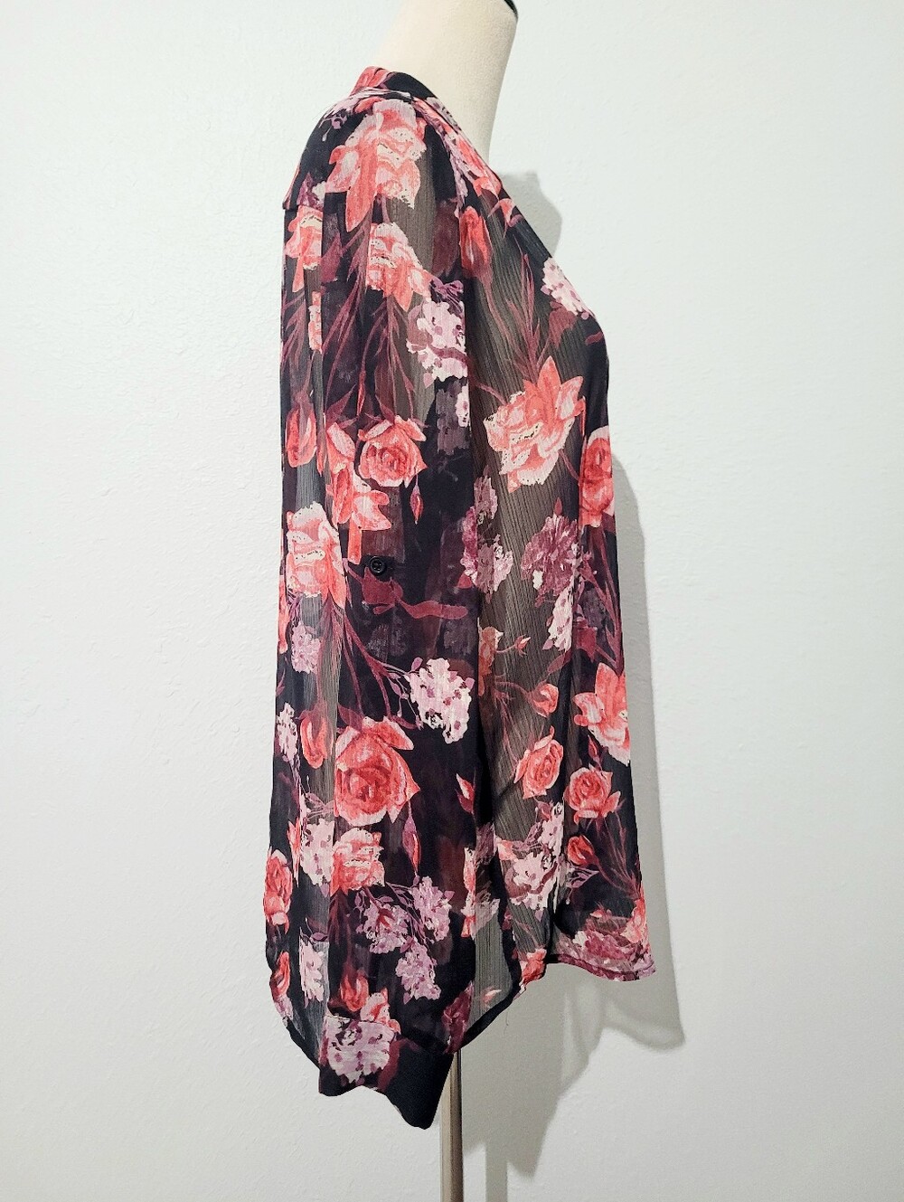 Kut From The Kloth Floral Sheer Blouse Women's Large Button Front Long Sleeve - Picture 4 of 11